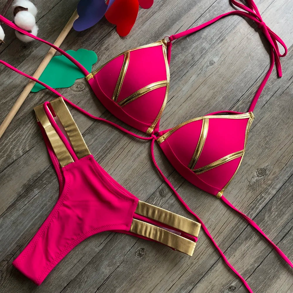 2023 Gold Stamping Women Bikini Set Sexy Padded Women Swimsuit Push Up Bikini Swimwear Summer Beachwear Brazil Bathing Suit