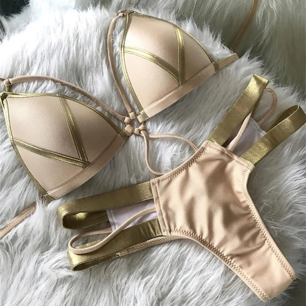 2023 Gold Stamping Women Bikini Set Sexy Padded Women Swimsuit Push Up Bikini Swimwear Summer Beachwear Brazil Bathing Suit