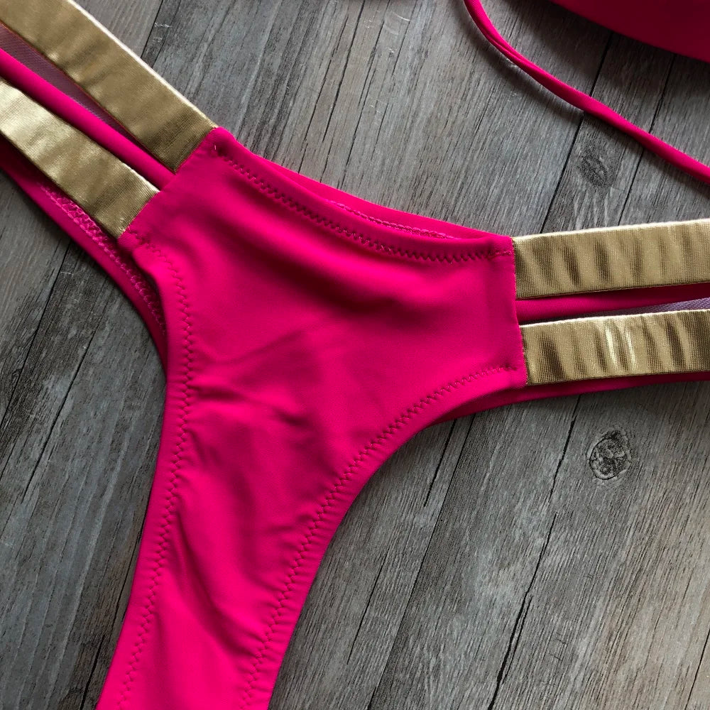 2023 Gold Stamping Women Bikini Set Sexy Padded Women Swimsuit Push Up Bikini Swimwear Summer Beachwear Brazil Bathing Suit