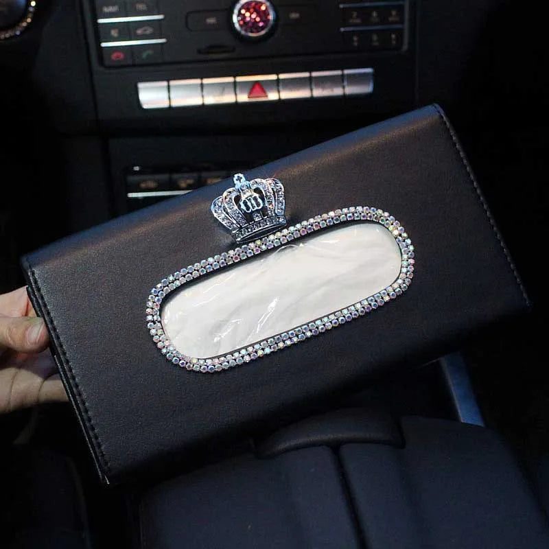 Crown Car Interior Accessories for Women Leather Steering Wheel Covers Tiessue Box Neck Lumbar Pillows Seatbelt Shifter Sets