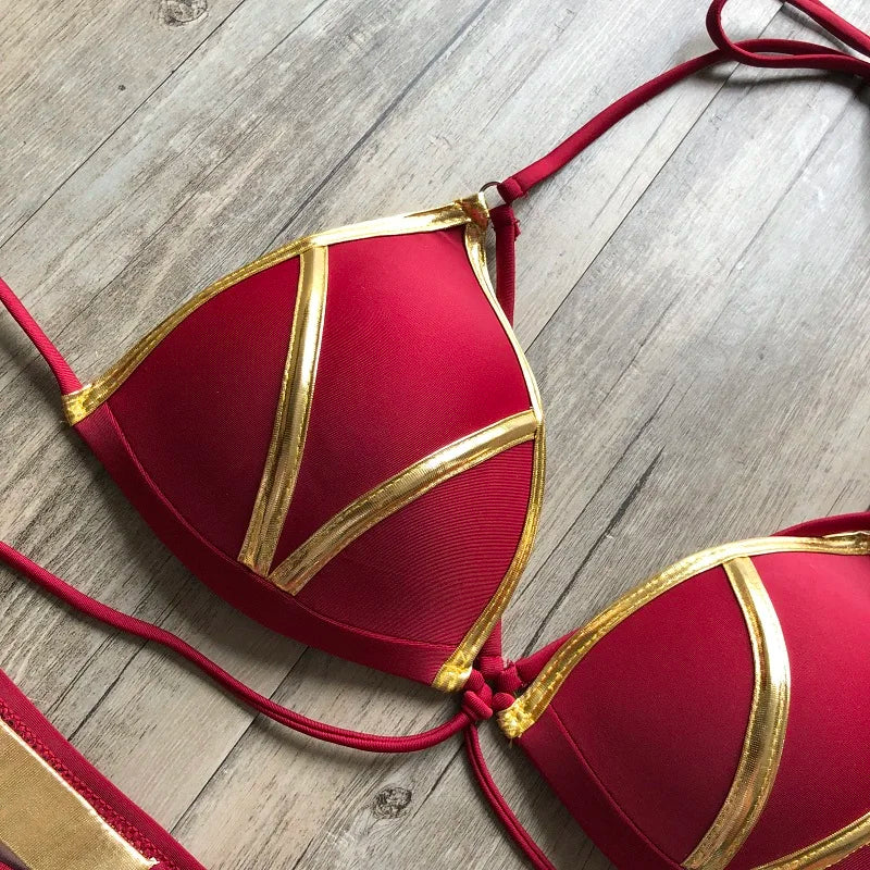 2023 Gold Stamping Women Bikini Set Sexy Padded Women Swimsuit Push Up Bikini Swimwear Summer Beachwear Brazil Bathing Suit