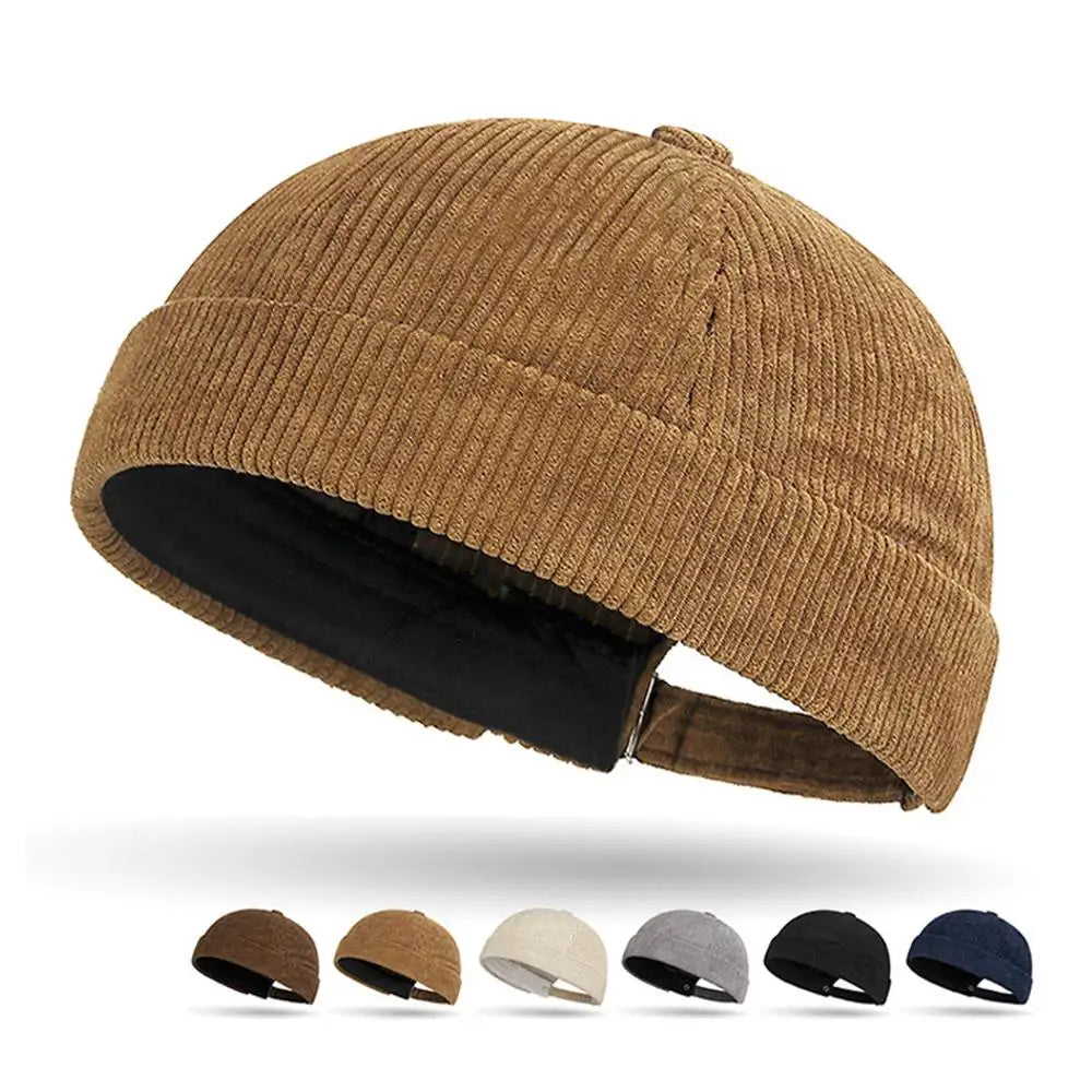 New Corduroy Brimless Cap for Men Women Adjustable Landlord Hat Retro Beanie Docker Caps unisex Hip Hop Hats Streetwear Dome Hat
