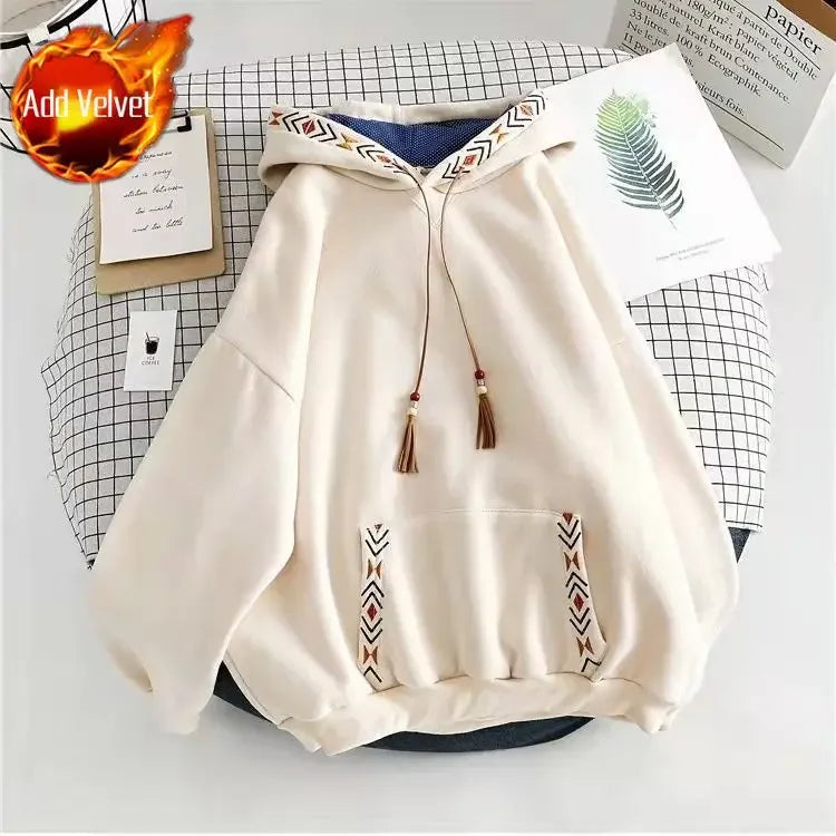Hoodies Baggy Cute Loose Plain Hooded Tops Kawaii Sweatshirts for Women Cotton Novelty Warm Thick Designer New In Female Clothes