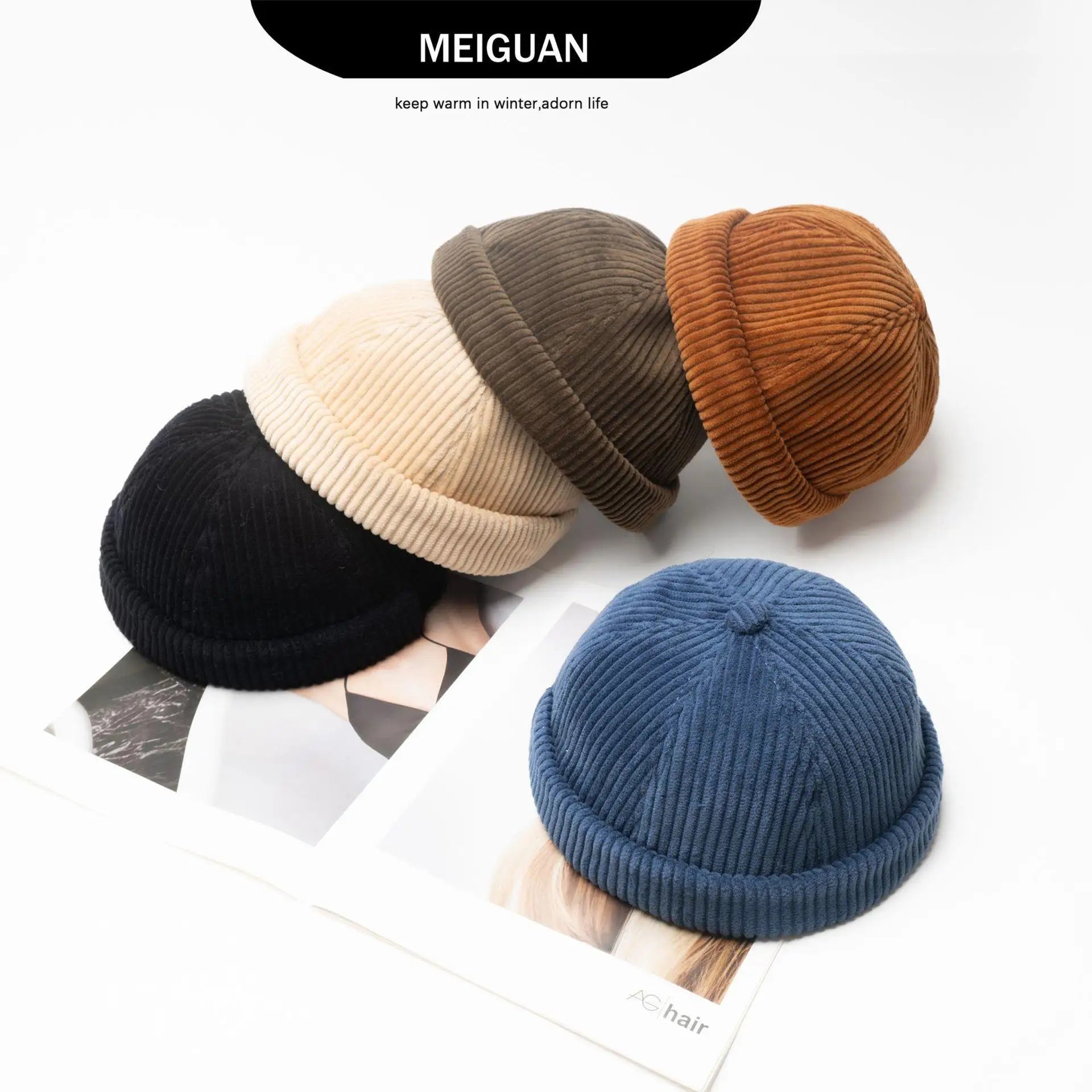 New Corduroy Brimless Cap for Men Women Adjustable Landlord Hat Retro Beanie Docker Caps unisex Hip Hop Hats Streetwear Dome Hat
