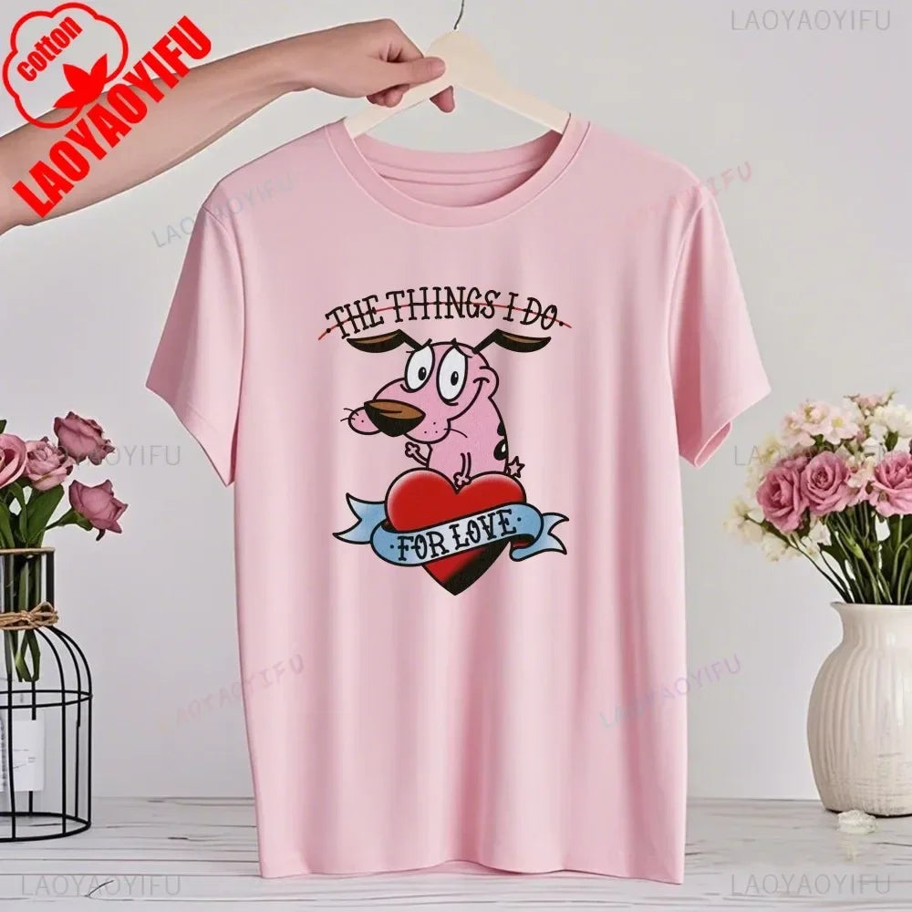 90‘s Cartoon Courage The Cowardly Dog Graphic TShirt Retro Street Fashion Summer Clothing Tops Gift Men Women Couple Cotton Tees