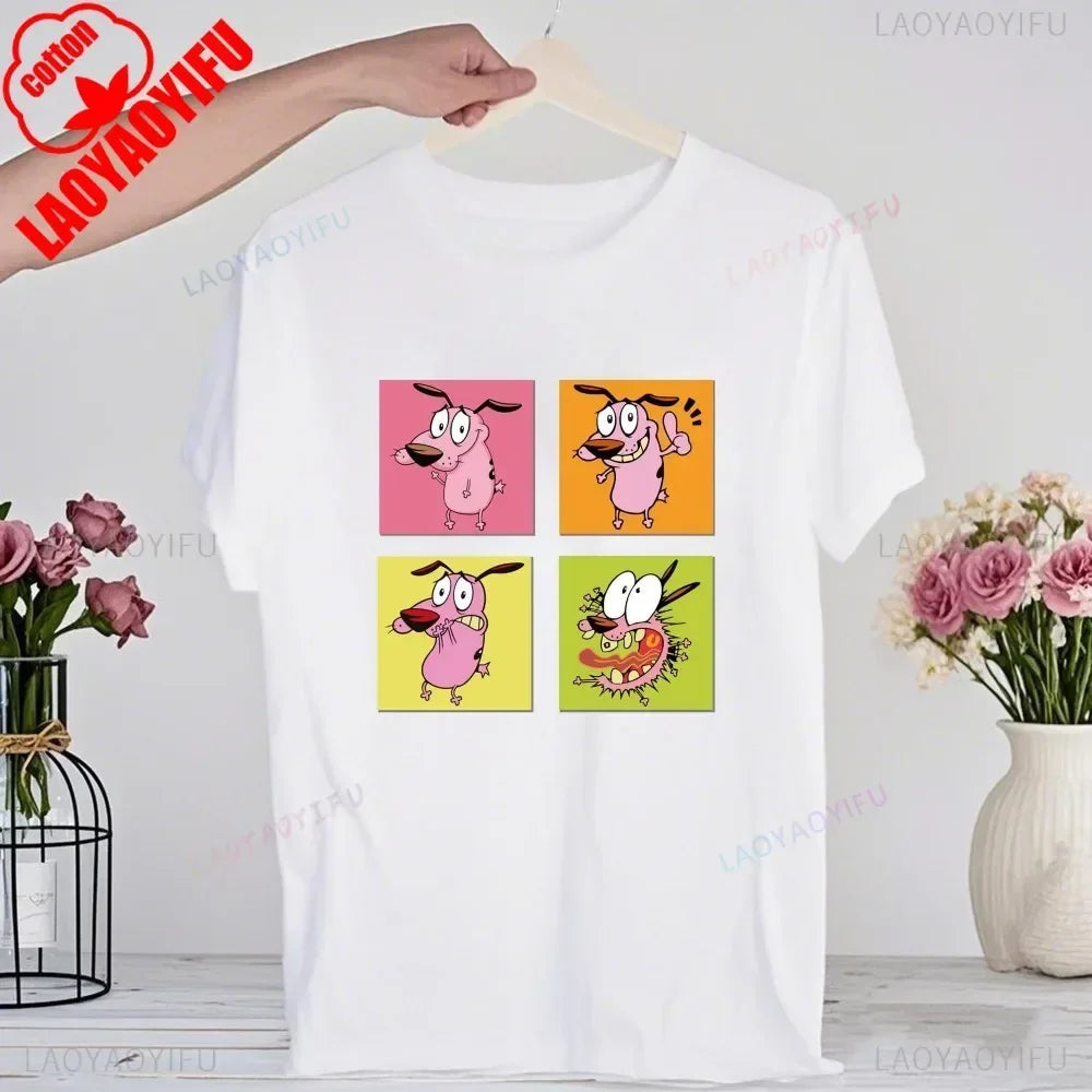 90‘s Cartoon Courage The Cowardly Dog Graphic TShirt Retro Street Fashion Summer Clothing Tops Gift Men Women Couple Cotton Tees