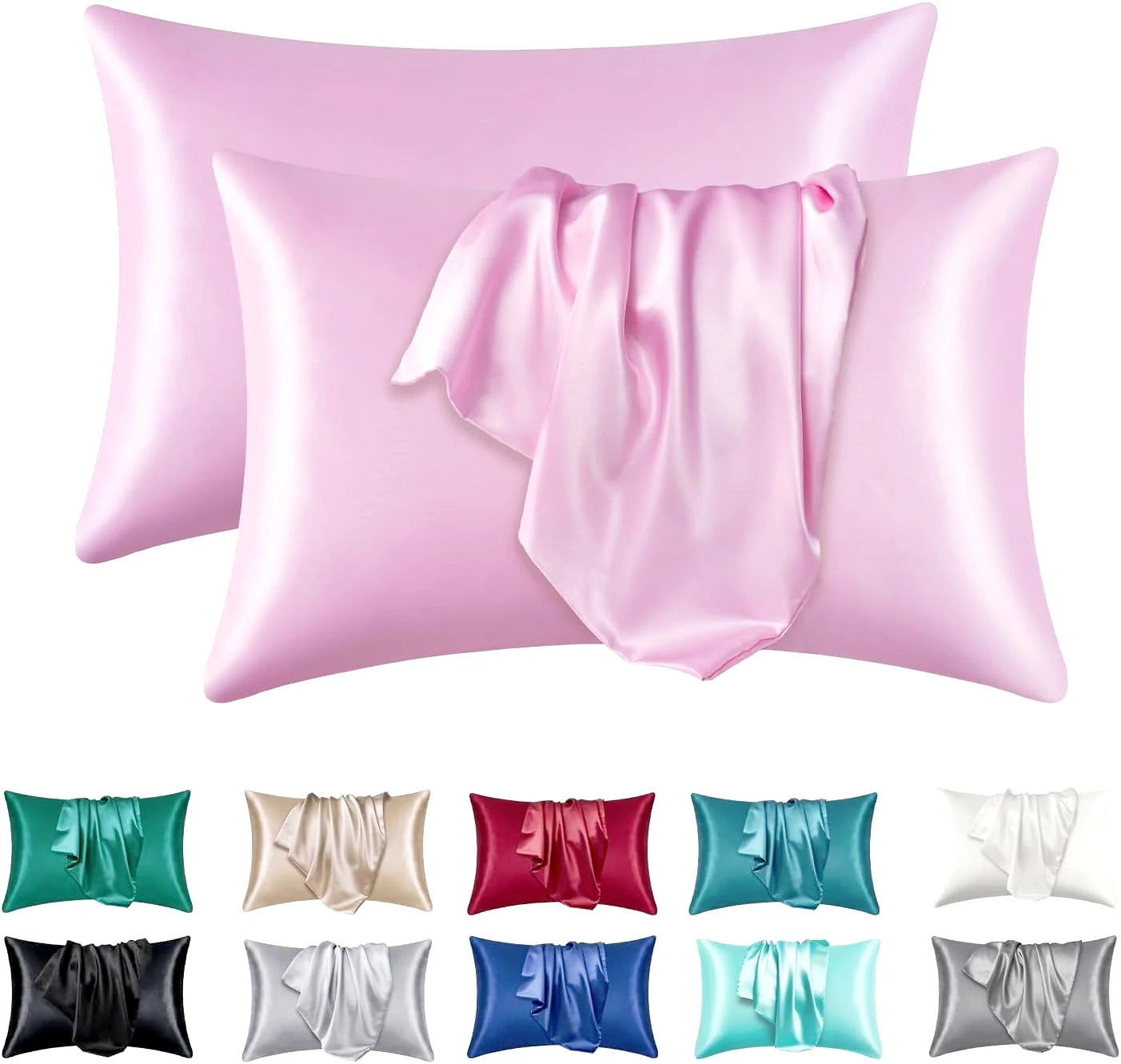 2pcs Satin Silk Pillowcase for Hair and Skin, Coral Pillow Cases Standard Size Set of Super Soft Pillow Case