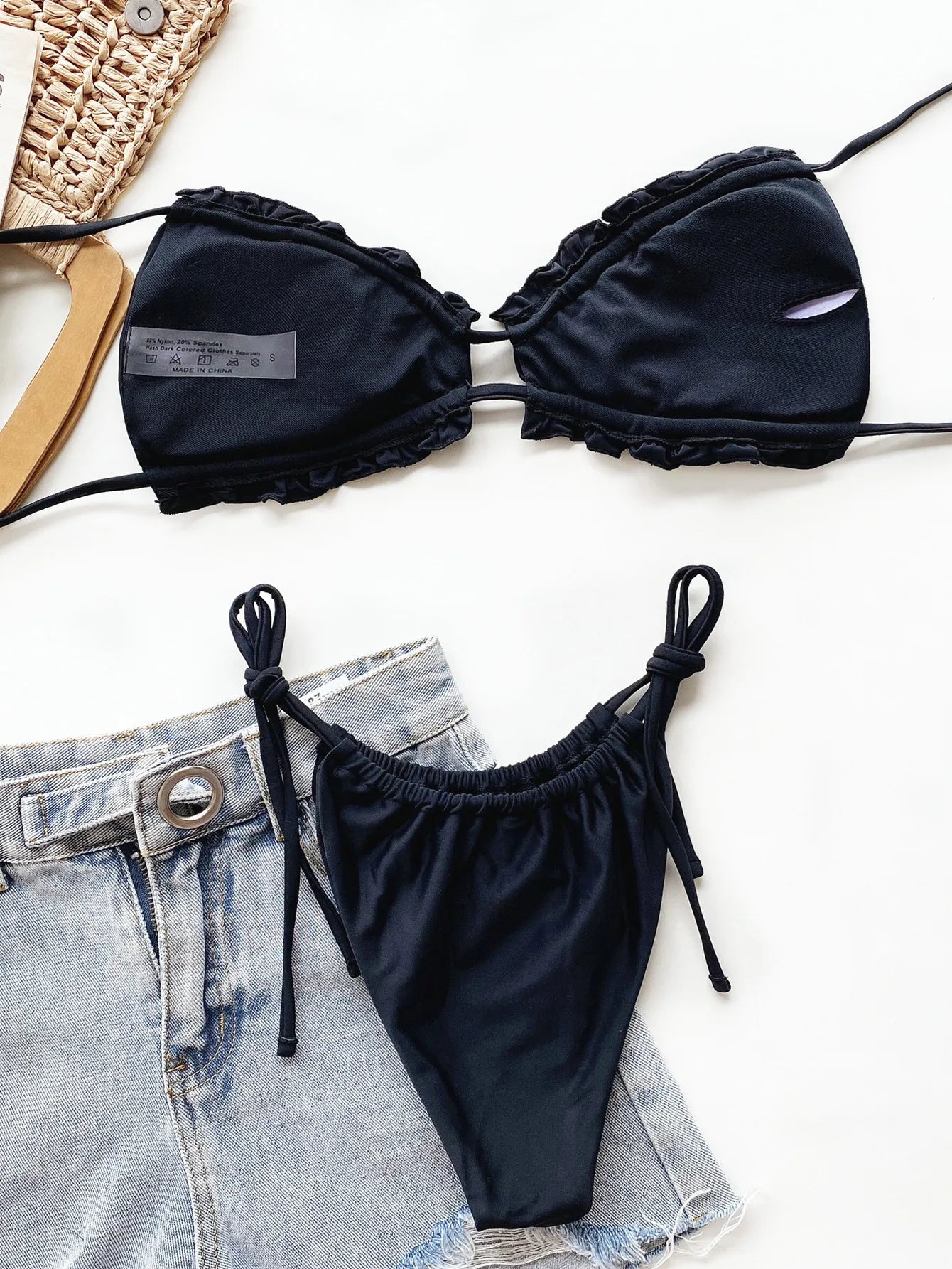 2023 Sexy Ruffle Frill Bikini Solid Swimwear Women Swimsuit Female Bikini Set Brazilian Bathing Suit Beachwear Swim Lady Bathers