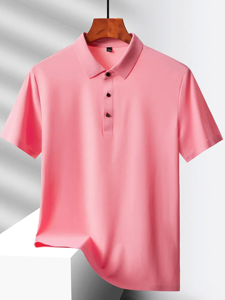 Summer Polo Shirts Men M-5xl Quick Dry Short Sleeve T-Shirt Elasticity Breathable Cool Ice Silk Polo Shirt Male Purple 18 Colors