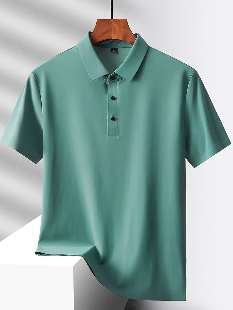 Summer Polo Shirts Men M-5xl Quick Dry Short Sleeve T-Shirt Elasticity Breathable Cool Ice Silk Polo Shirt Male Purple 18 Colors