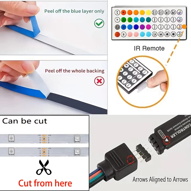 RGB Led Strip Lights 1M-40M Led Room Light with APP Control Flexible Ribbon Luces Led Tape for Room Bedroom Decoration