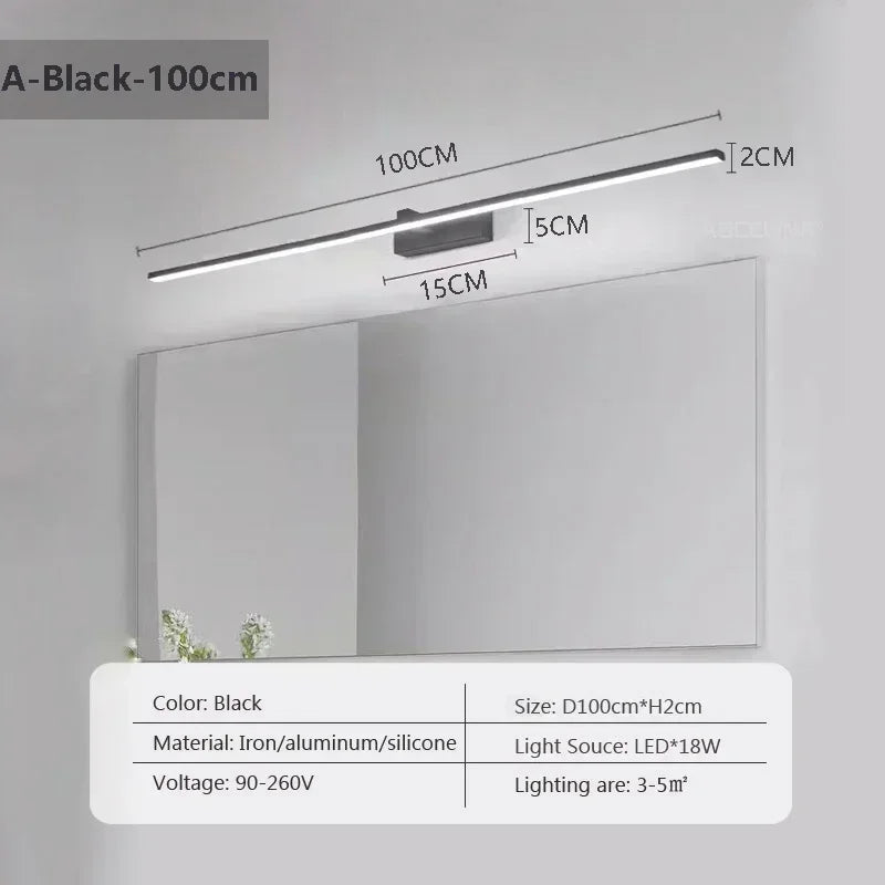 Modern LED Wall Lamp Mirror Decor Lighting 60/80/100cm Long Strip Light For Bedroom Bathroom Washroom Kitchen Indoor Luminaires