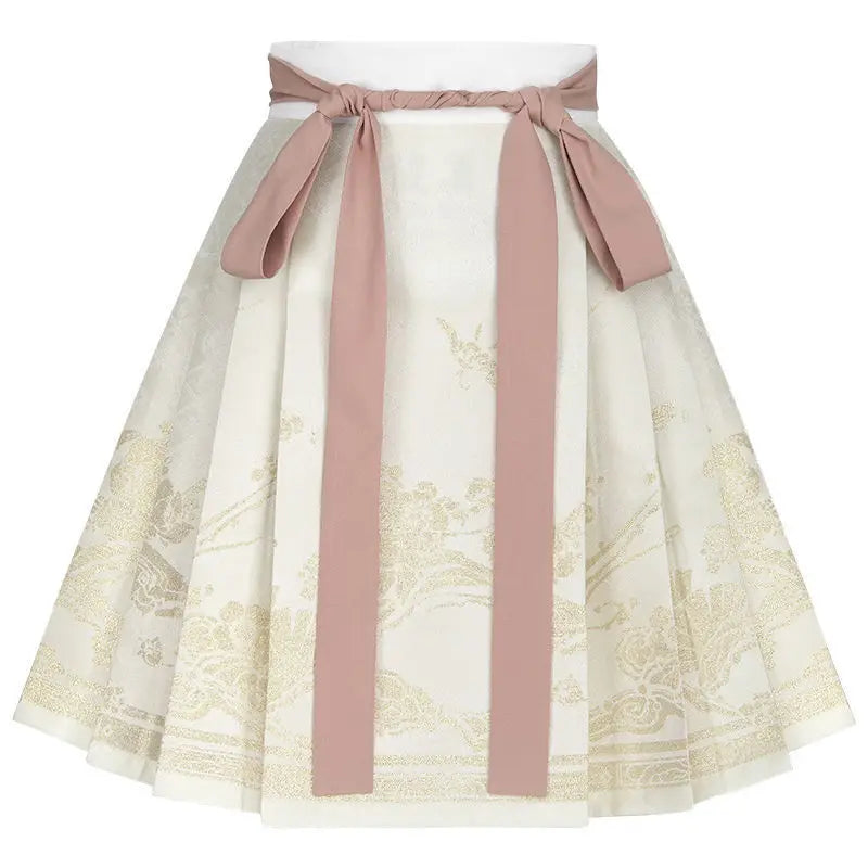 2024 New Fashion Chinese Style Retro Summer Printed Pleated Lace Up Women&