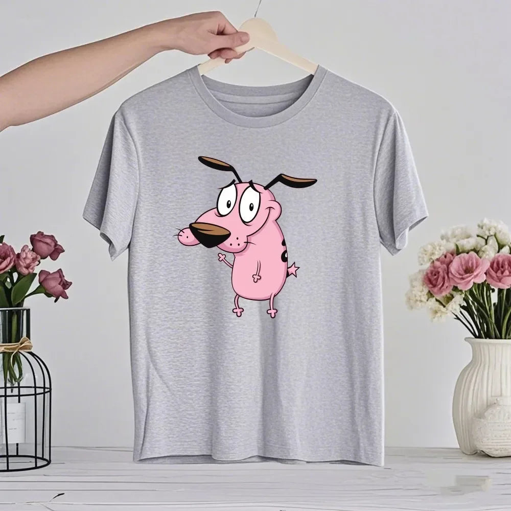90‘s Cartoon Courage The Cowardly Dog Graphic TShirt Retro Street Fashion Summer Clothing Tops Gift Men Women Couple Cotton Tees