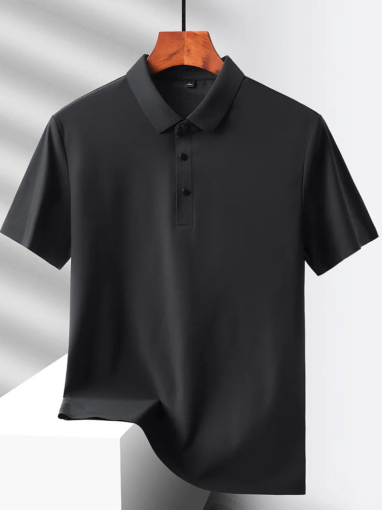 Summer Polo Shirts Men M-5xl Quick Dry Short Sleeve T-Shirt Elasticity Breathable Cool Ice Silk Polo Shirt Male Purple 18 Colors