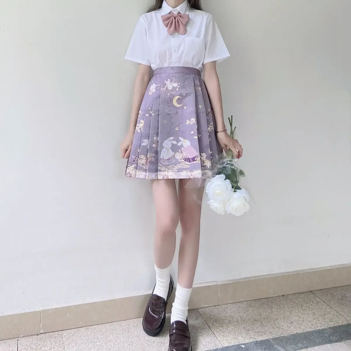 2024 New Fashion Chinese Style Retro Summer Printed Pleated Lace Up Women&