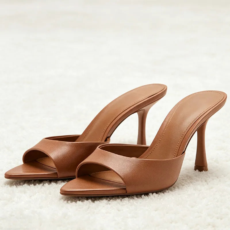 Designer Soft Leather High-heeled Sandals for Woman Sexy Pointed Toe Thin High-heeled Slippers Comfortable Summer Women&