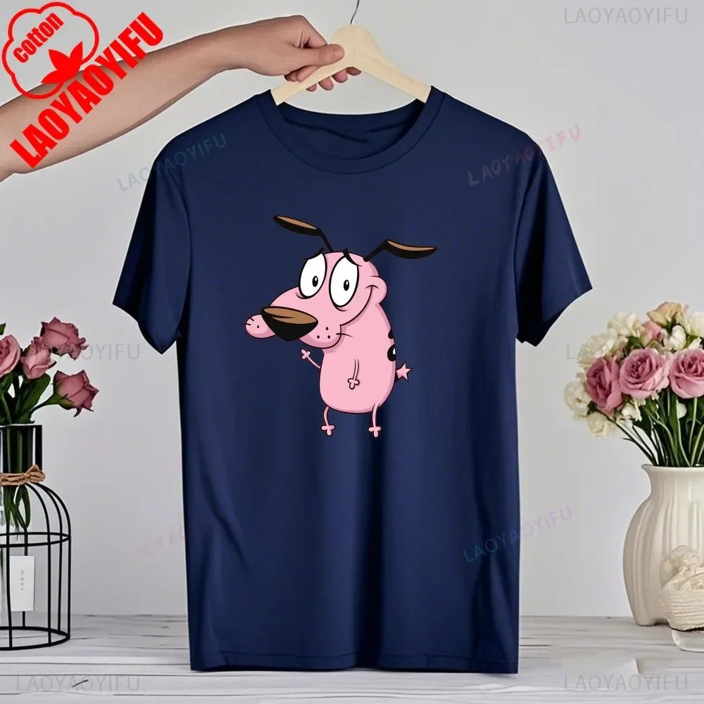 90‘s Cartoon Courage The Cowardly Dog Graphic TShirt Retro Street Fashion Summer Clothing Tops Gift Men Women Couple Cotton Tees