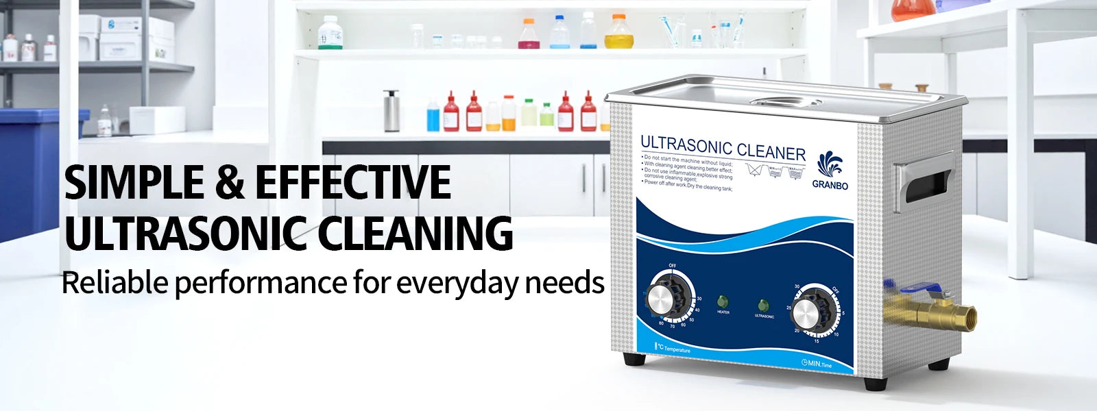Granbosonic 2L 120W Ultrasonic Cleaner Machine Stainless Steel With Heater Timer 40KHz Dental Jewelry Glasses for Home