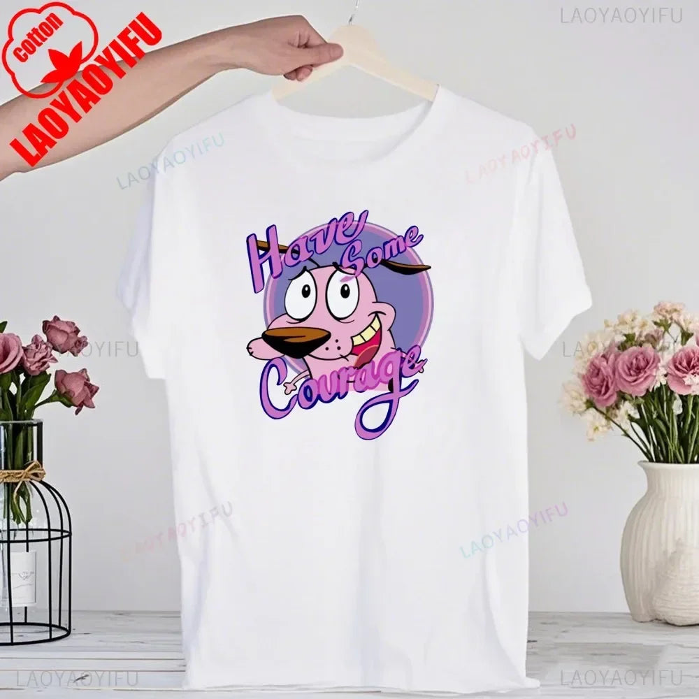 90‘s Cartoon Courage The Cowardly Dog Graphic TShirt Retro Street Fashion Summer Clothing Tops Gift Men Women Couple Cotton Tees