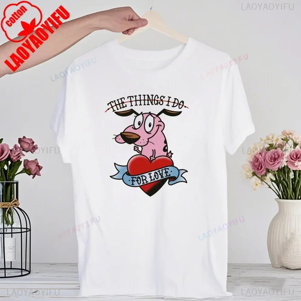 90‘s Cartoon Courage The Cowardly Dog Graphic TShirt Retro Street Fashion Summer Clothing Tops Gift Men Women Couple Cotton Tees