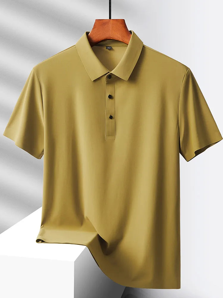 Summer Polo Shirts Men M-5xl Quick Dry Short Sleeve T-Shirt Elasticity Breathable Cool Ice Silk Polo Shirt Male Purple 18 Colors