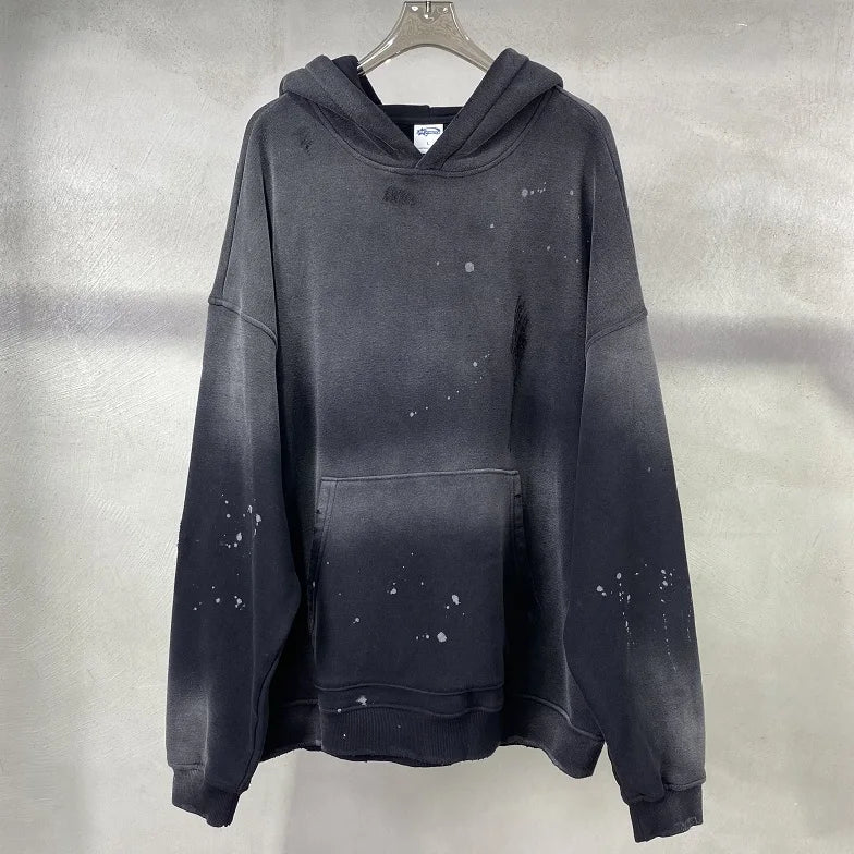 Street Wear Speckled Ink Rubbed Hooded Hoodies Fashion Sense Distressed Winter Coat Men&