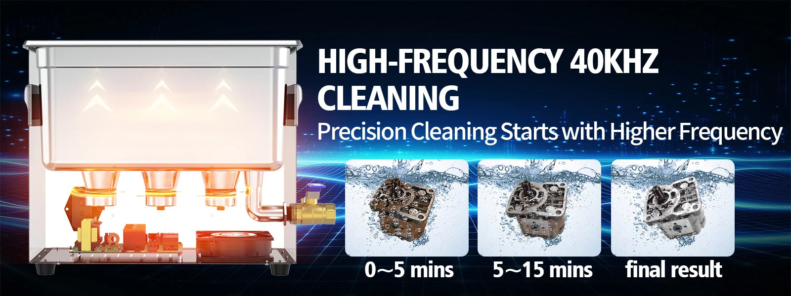 Granbosonic 2L 120W Ultrasonic Cleaner Machine Stainless Steel With Heater Timer 40KHz Dental Jewelry Glasses for Home
