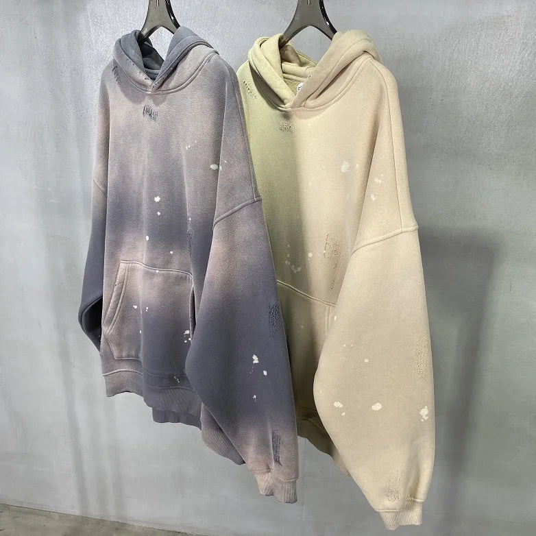 Street Wear Speckled Ink Rubbed Hooded Hoodies Fashion Sense Distressed Winter Coat Men&