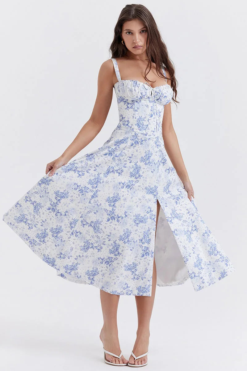 Luxury new temperament solid color fashion high-end halter dress floral dress women