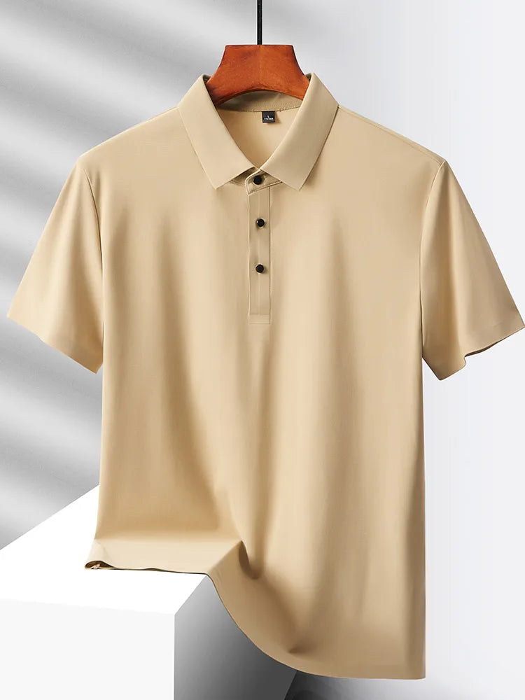 Summer Polo Shirts Men M-5xl Quick Dry Short Sleeve T-Shirt Elasticity Breathable Cool Ice Silk Polo Shirt Male Purple 18 Colors