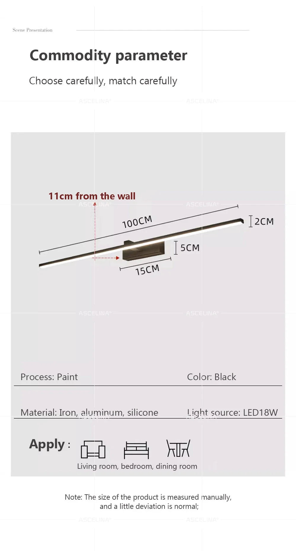 Modern LED Wall Lamp Mirror Decor Lighting 60/80/100cm Long Strip Light For Bedroom Bathroom Washroom Kitchen Indoor Luminaires