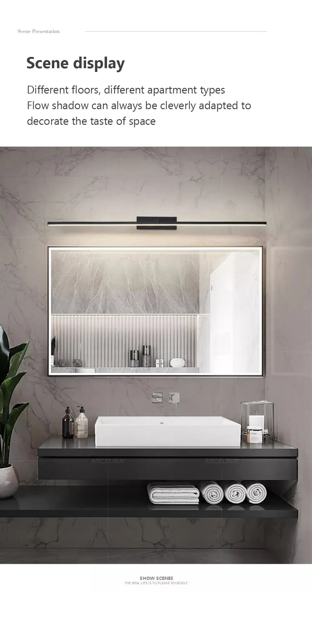 Modern LED Wall Lamp Mirror Decor Lighting 60/80/100cm Long Strip Light For Bedroom Bathroom Washroom Kitchen Indoor Luminaires