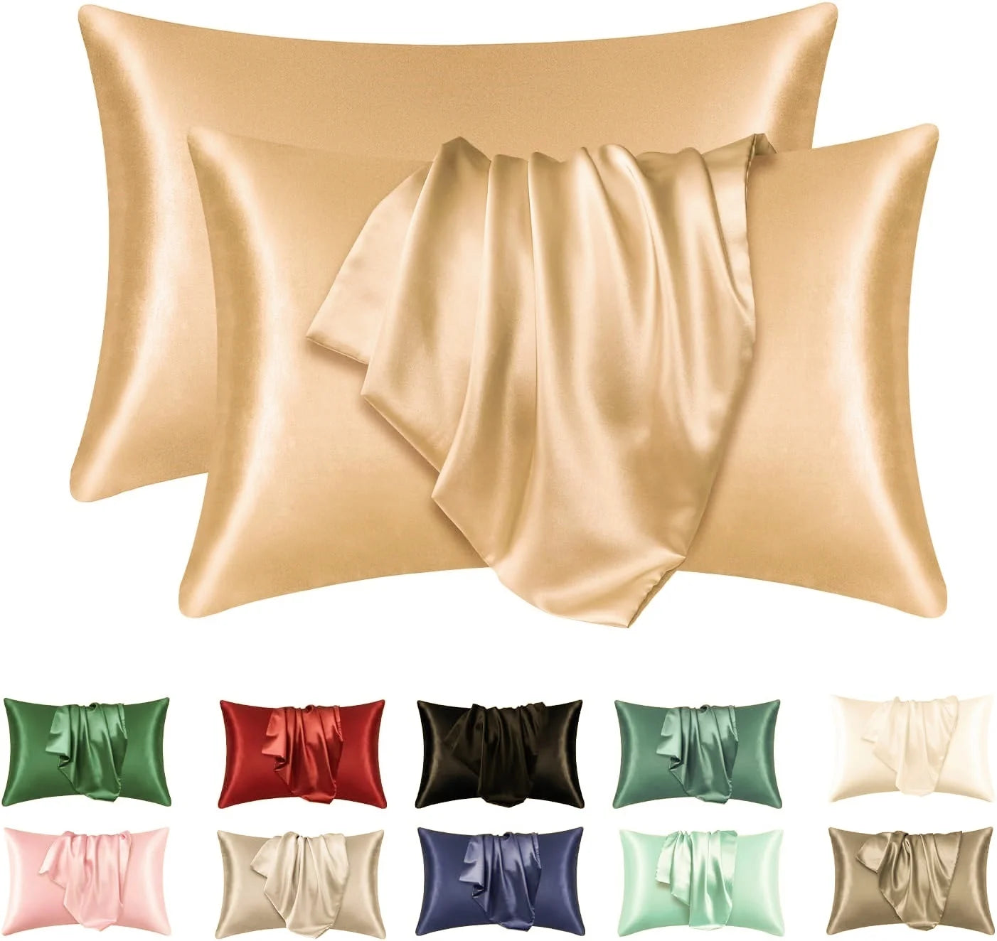 2pcs Satin Silk Pillowcase for Hair and Skin, Coral Pillow Cases Standard Size Set of Super Soft Pillow Case