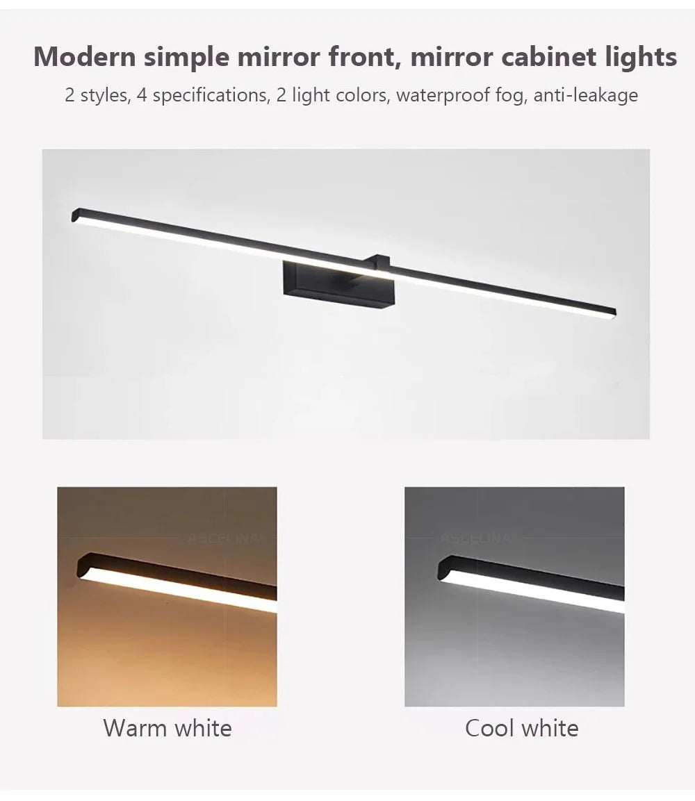 Modern LED Wall Lamp Mirror Decor Lighting 60/80/100cm Long Strip Light For Bedroom Bathroom Washroom Kitchen Indoor Luminaires