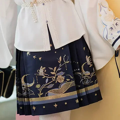 2024 New Fashion Chinese Style Retro Summer Printed Pleated Lace Up Women&