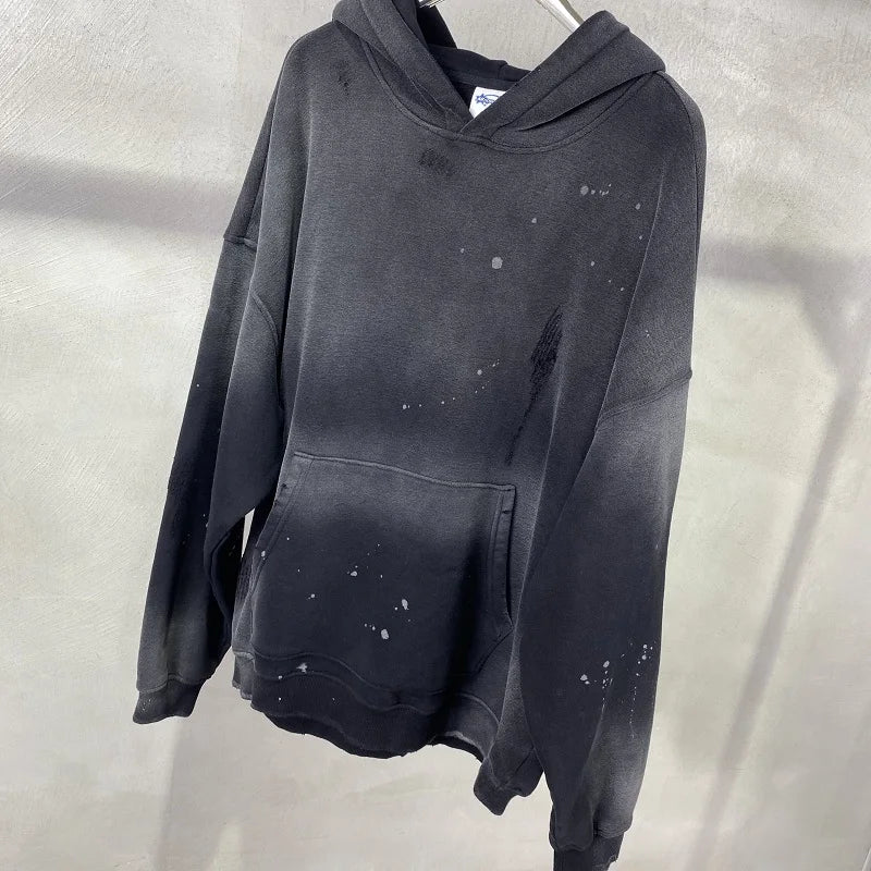 Street Wear Speckled Ink Rubbed Hooded Hoodies Fashion Sense Distressed Winter Coat Men&