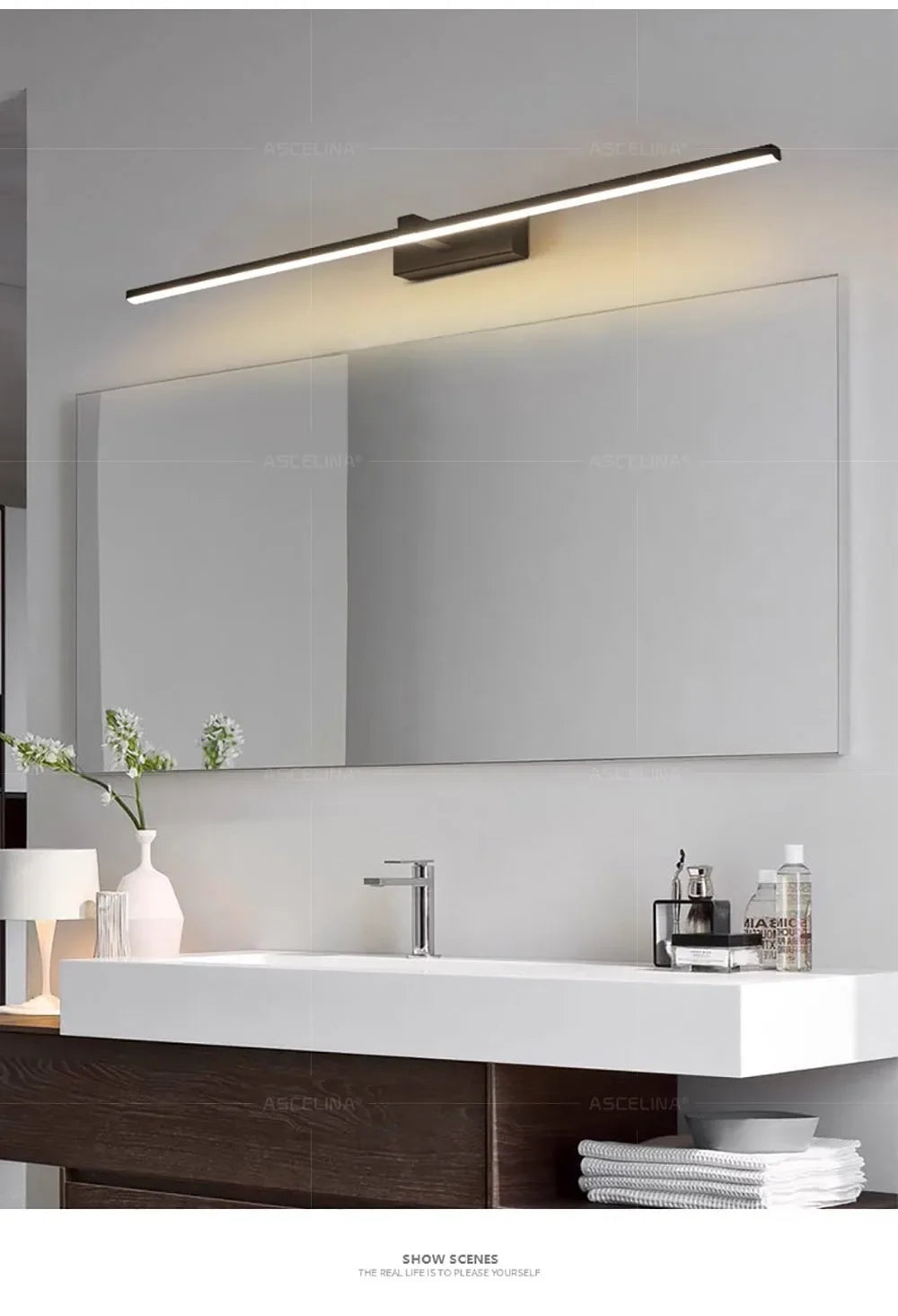 Modern LED Wall Lamp Mirror Decor Lighting 60/80/100cm Long Strip Light For Bedroom Bathroom Washroom Kitchen Indoor Luminaires