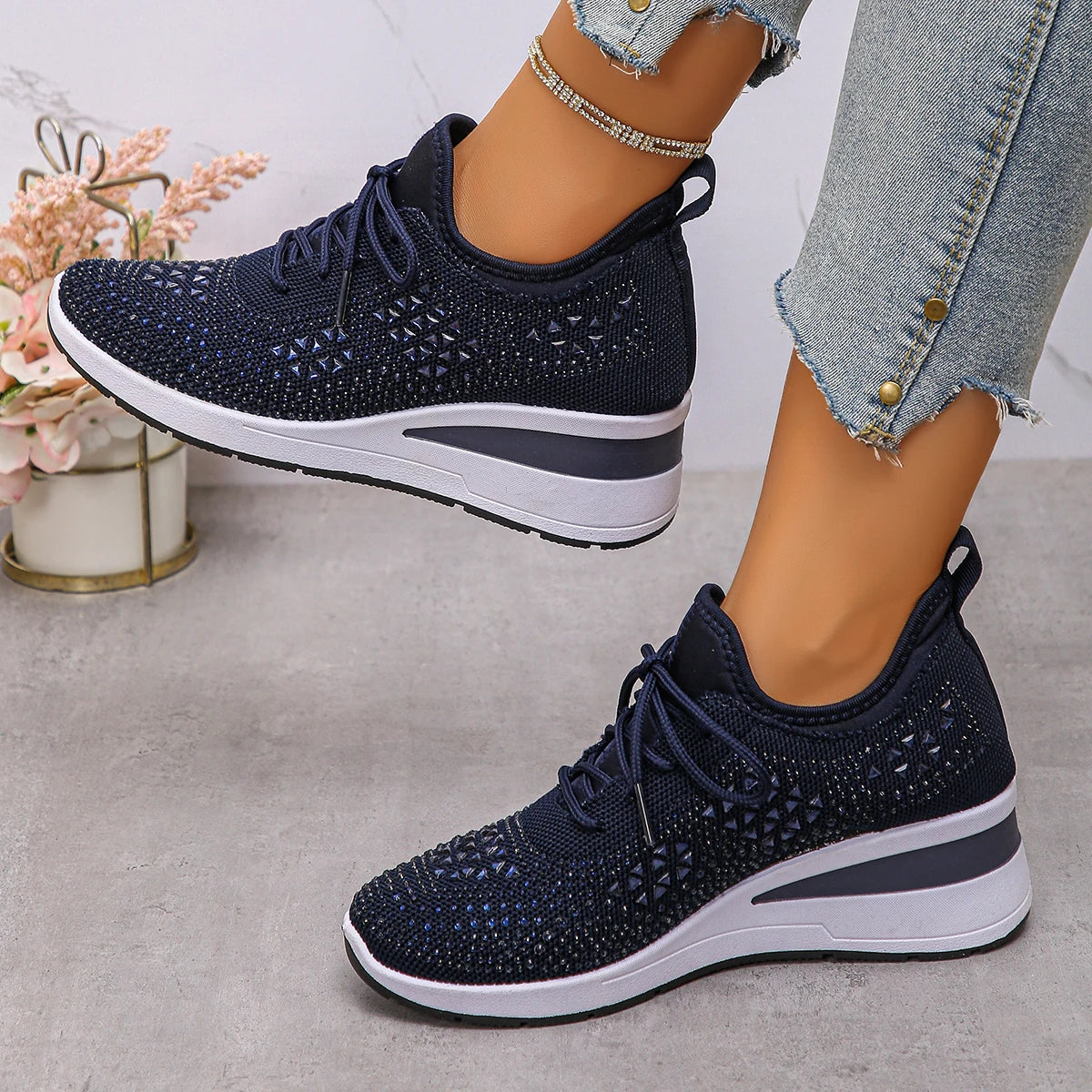 Designer Sneakers Women Shoes New Women Mesh Platform Sneakers High Heels Wedges Thick Bottom Breathable Casual Vulcanize Shoes