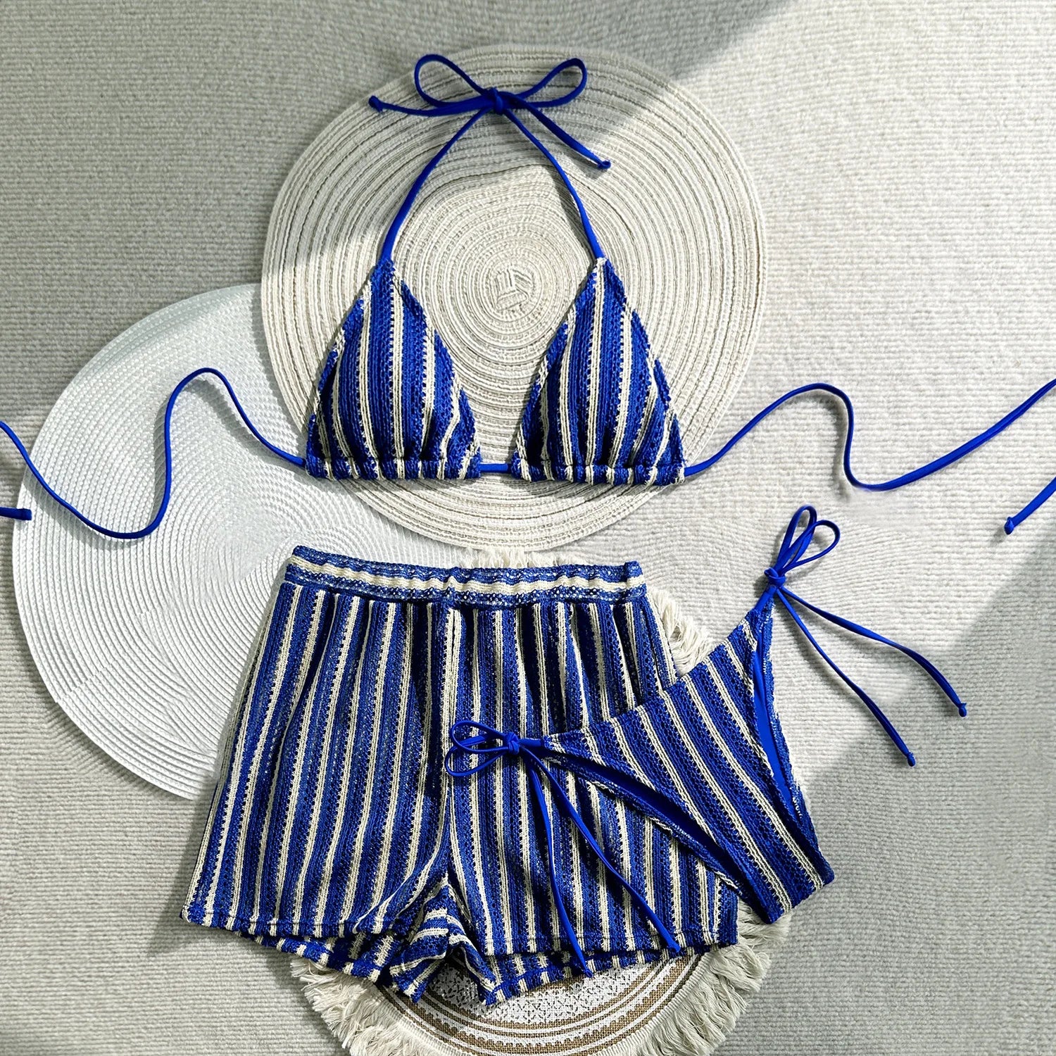 2026 Striped 3 Piece Bikini Set Sexy Women Swimwear with Skirt Bathing Suit Women&