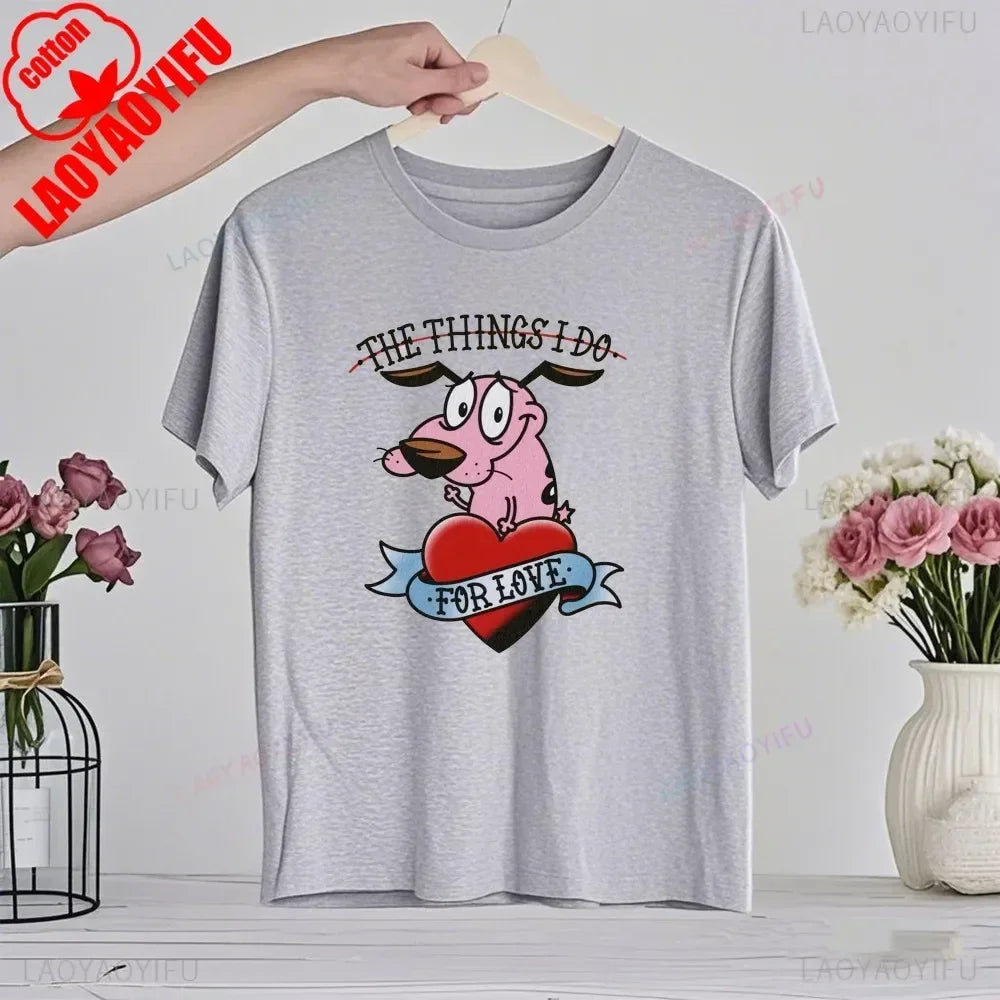90‘s Cartoon Courage The Cowardly Dog Graphic TShirt Retro Street Fashion Summer Clothing Tops Gift Men Women Couple Cotton Tees
