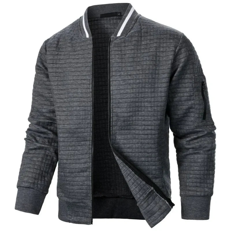 New Mens Long Sleeve Zipper Jacket Coats Stand Up Sweatshirts Outdoor Streetwear Autumn Warm Solid Color Baseball Jacket Men