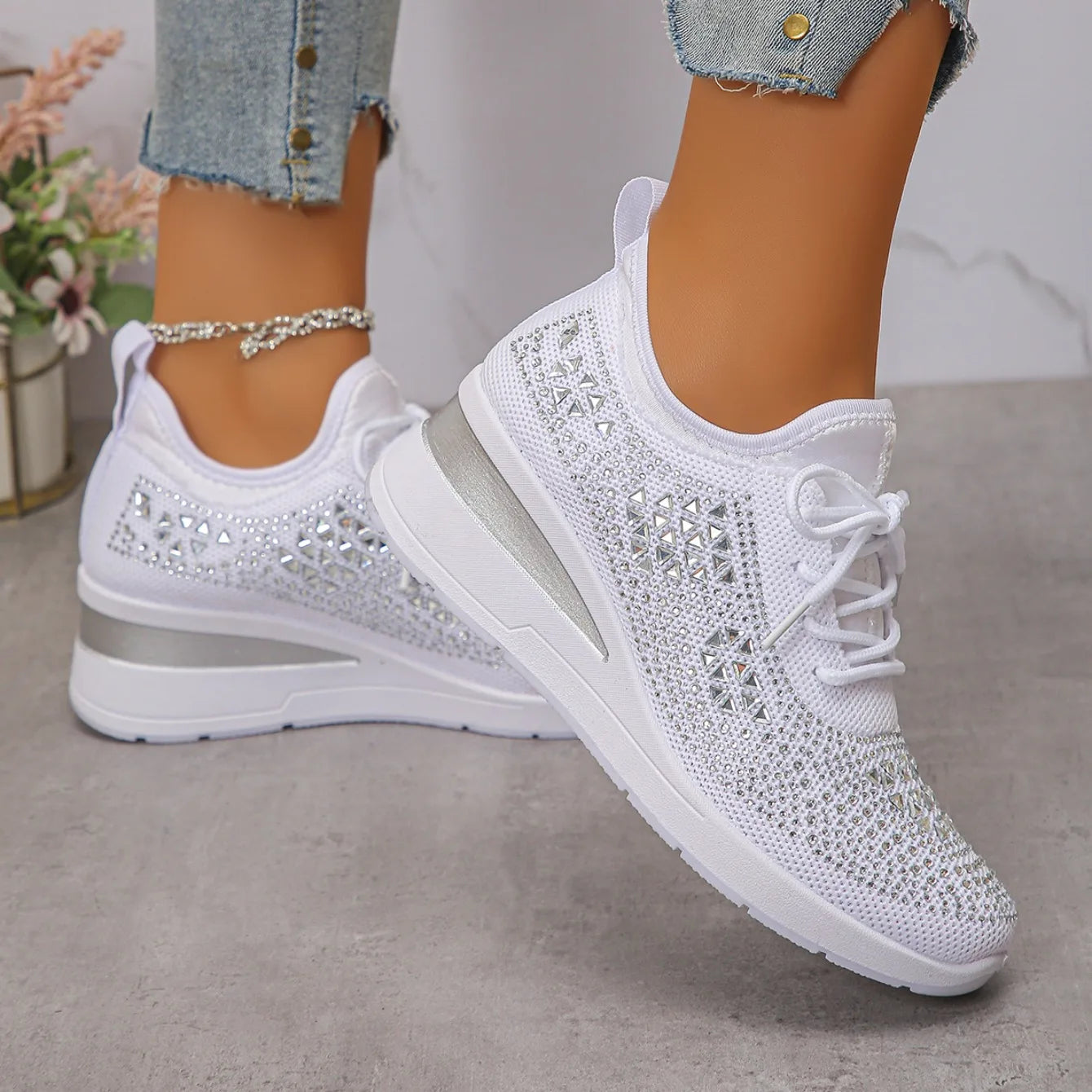Designer Sneakers Women Shoes New Women Mesh Platform Sneakers High Heels Wedges Thick Bottom Breathable Casual Vulcanize Shoes
