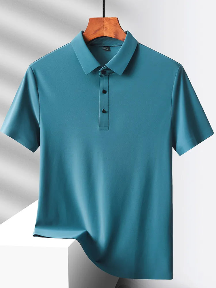 Summer Polo Shirts Men M-5xl Quick Dry Short Sleeve T-Shirt Elasticity Breathable Cool Ice Silk Polo Shirt Male Purple 18 Colors