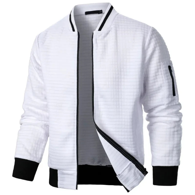 New Mens Long Sleeve Zipper Jacket Coats Stand Up Sweatshirts Outdoor Streetwear Autumn Warm Solid Color Baseball Jacket Men