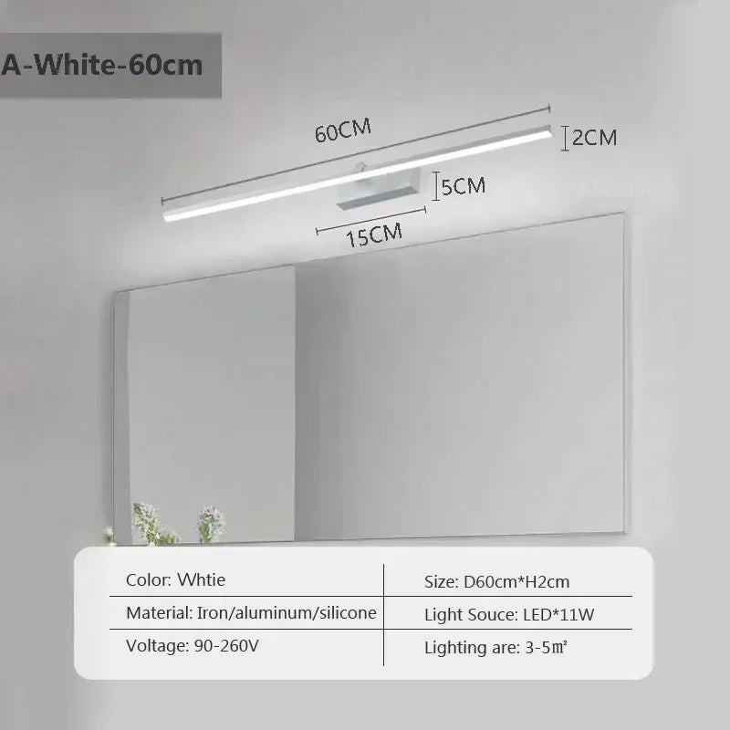 Modern LED Wall Lamp Mirror Decor Lighting 60/80/100cm Long Strip Light For Bedroom Bathroom Washroom Kitchen Indoor Luminaires