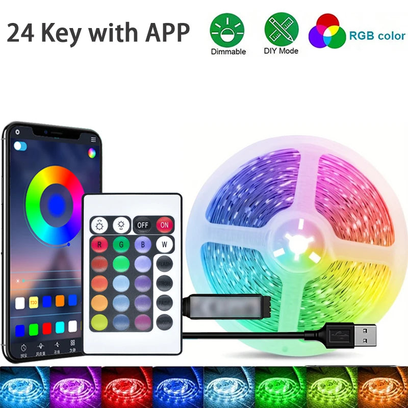 RGB Led Strip Lights 1M-40M Led Room Light with APP Control Flexible Ribbon Luces Led Tape for Room Bedroom Decoration