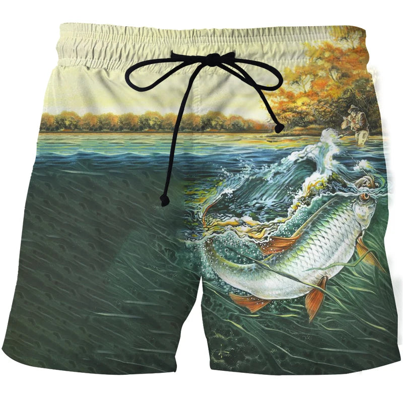 3D Landscape Fish Summer Pants Sports Beach Pants Animation Printed Comfortable Casual Quick Dry Men&