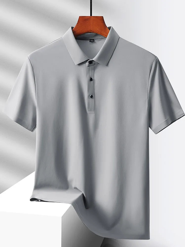 Summer Polo Shirts Men M-5xl Quick Dry Short Sleeve T-Shirt Elasticity Breathable Cool Ice Silk Polo Shirt Male Purple 18 Colors