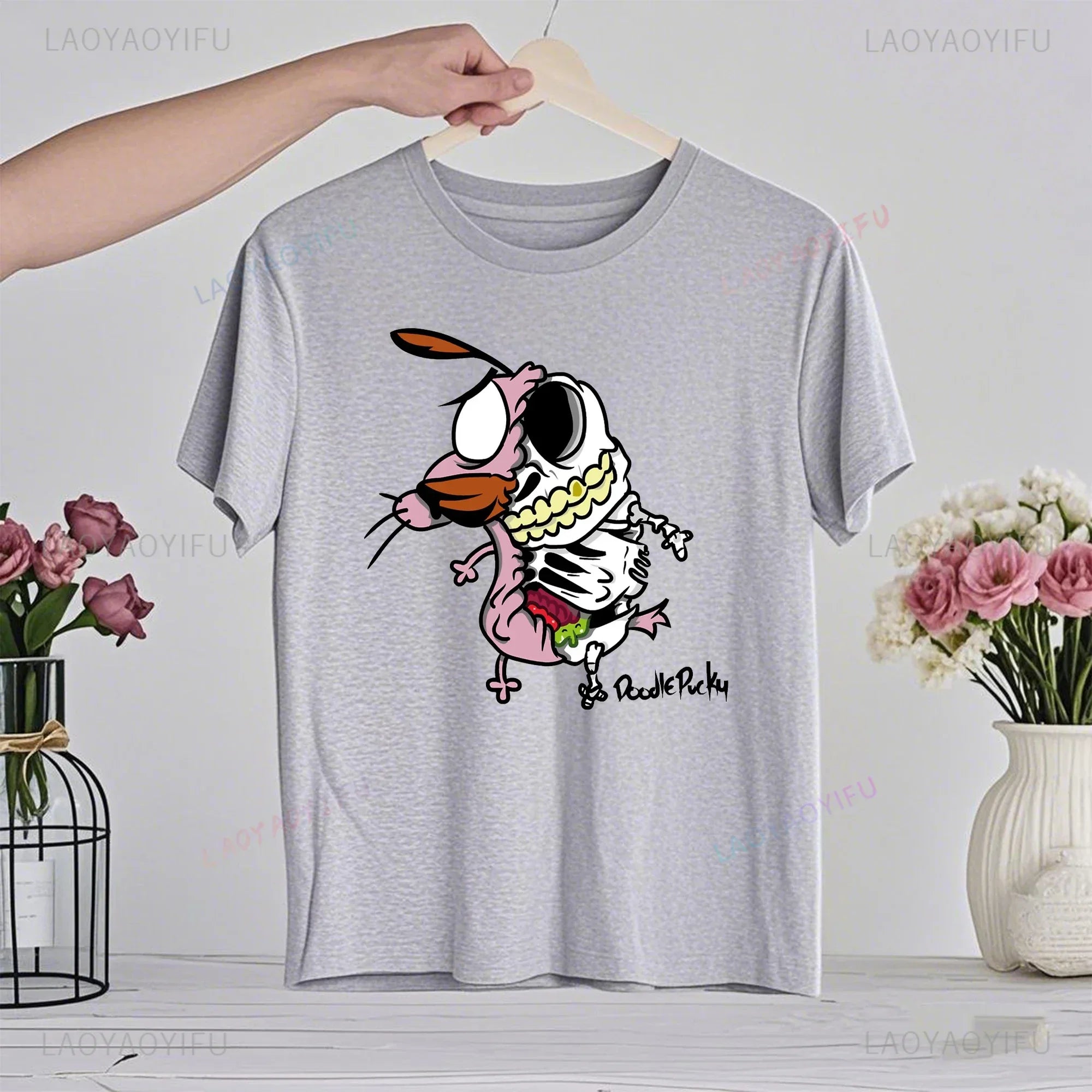 90‘s Cartoon Courage The Cowardly Dog Graphic TShirt Retro Street Fashion Summer Clothing Tops Gift Men Women Couple Cotton Tees